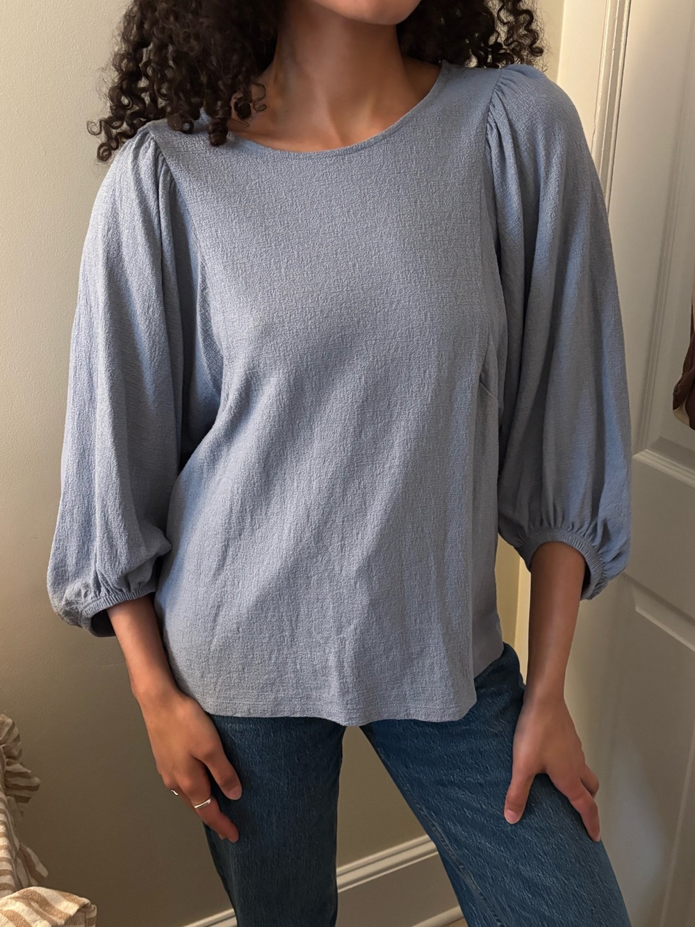Banana Republic Light Blue Puff-Sleeve Blouse